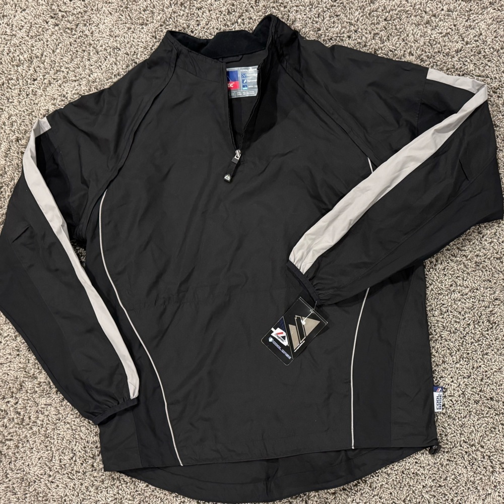 NWT Majestic Cool Base convertible Black Gray Pullover baseball Jacket, size M
